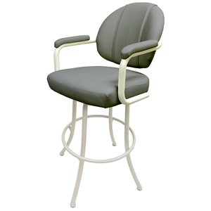 Pemberly Row 30&quot Vinyl Upholstered Swivel Bar Stool in Gray and White
