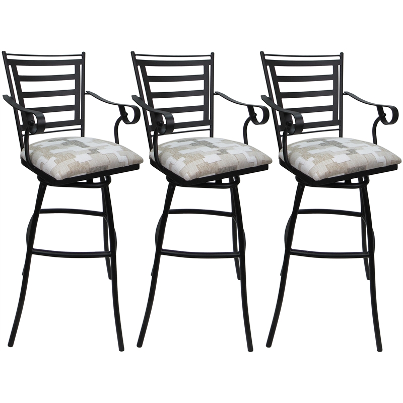 Pemberly Row Set of 3 Extra Tall Stool with Arms White Fabric Black