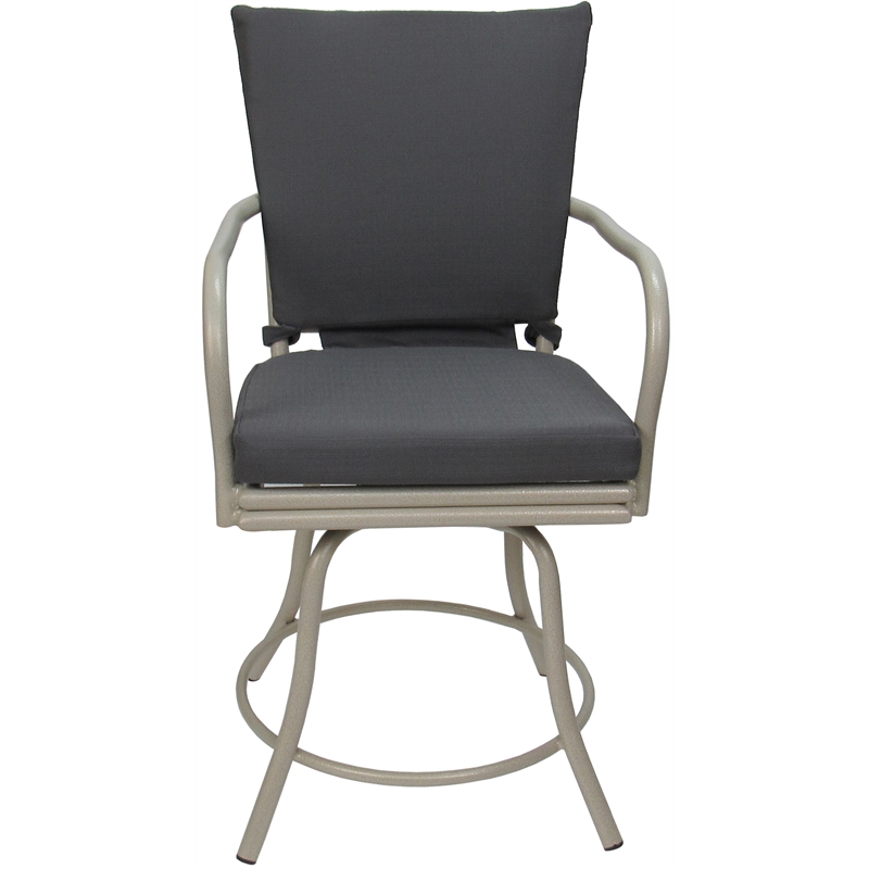 Pemberly Row Outdoor/Indoor Patio Dining Chair in Dark Gray Linen in Beige