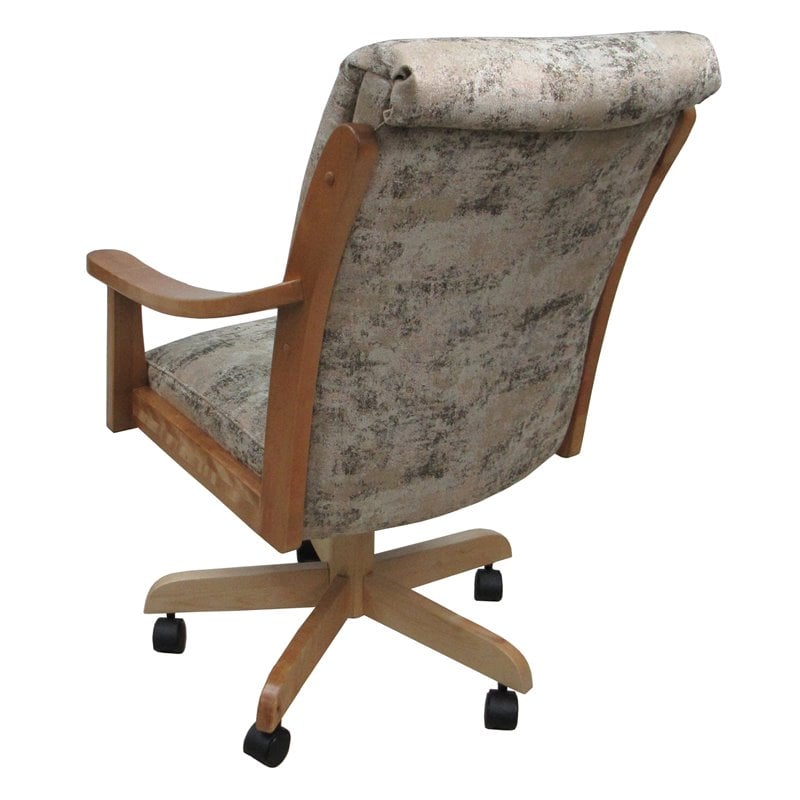 Pemberly Row Swivel Wood Dining Caster Chair in Poet Desert Tan Fabric Brown