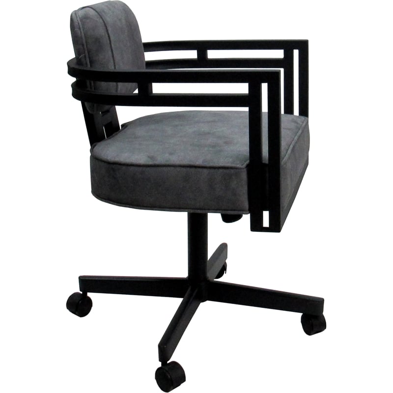Pemberly Row Swivel Metal Dining Caster Chair in Outlier Charcoal Fabric Black