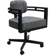 Pemberly Row Swivel Metal Dining Caster Chair in Outlier Charcoal Fabric Black