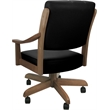 Pemberly Row Leather Solid Wood Dining Caster Chair in Black on Cashew Frame