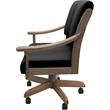 Pemberly Row Leather Solid Wood Dining Caster Chair in Black on Cashew Frame