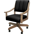Pemberly Row Leather Solid Wood Dining Caster Chair in Black on Cashew Frame
