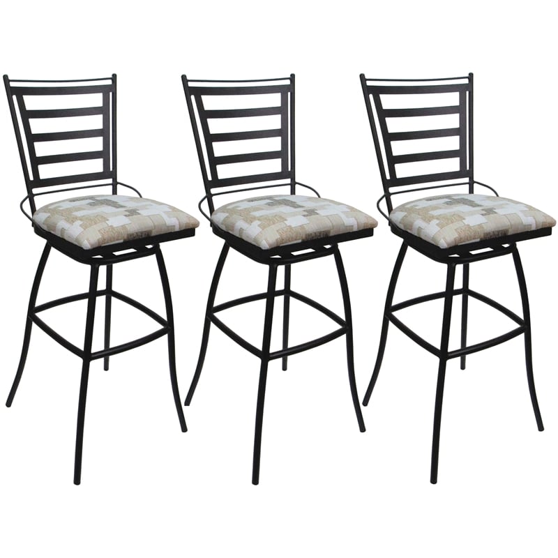 Pemberly Row Set of 3 Outdoor Indoor Swivel Counter Stools Armless White Gray