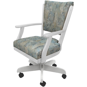 Pemberly Row Caster Solid Wood Dining Chair in Poet Sky Blue Fabric in White