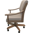 Pemberly Row Leather Solid Wood Dining Caster Chair in Tan on Cashew Frame