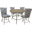 Pemberly Row Outdoor or Indoor Patio Dining Set in Blue Beige Fabric in Beige