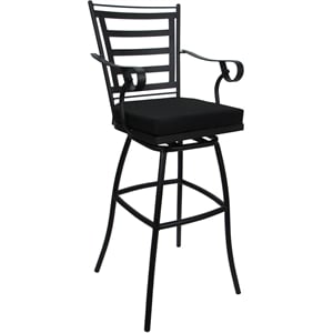 Pemberly Row Outdoor or Indoor Extra Tall Bar Stool 34&quot with Arms Black in Black