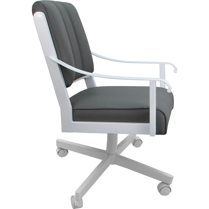 Pemberly Row Leather Dining Caster Chair Swivel Tilt in Gray Leather on White