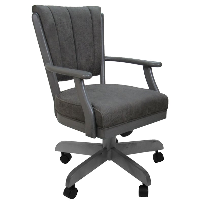 Pemberly Row Solid Wood Dining Caster Chair in NW Elk Charcoal Fabric Gray Frame