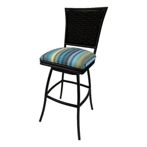 Pemberly Row Indoor 30&quot Bar Stool without Arms in Black Frame Aqua Blue Stripe