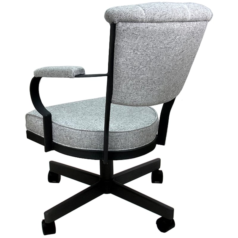 Pemberly Row Swivel Fabric/Metal Caster Dining Chair in Slate/Black