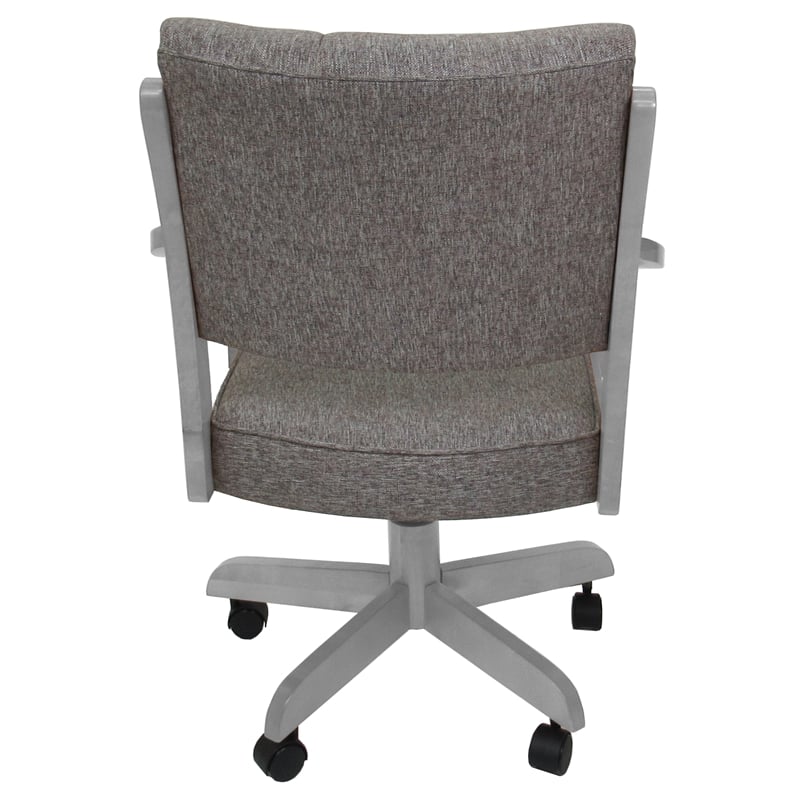 Pemberly Row Solid Wood Dining Caster Chair in Mojave Gray Fabric White Frame