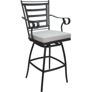 Pemberly Row Outdoor or Indoor Counter Stool 26&quot with Arms in White Fabric Gray