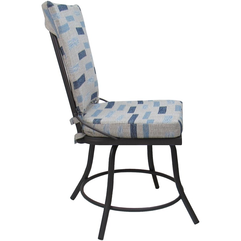 Pemberly Row Outdoor/Indoor Patio Dining Chair in Blue Beige Fabric Gray Frame