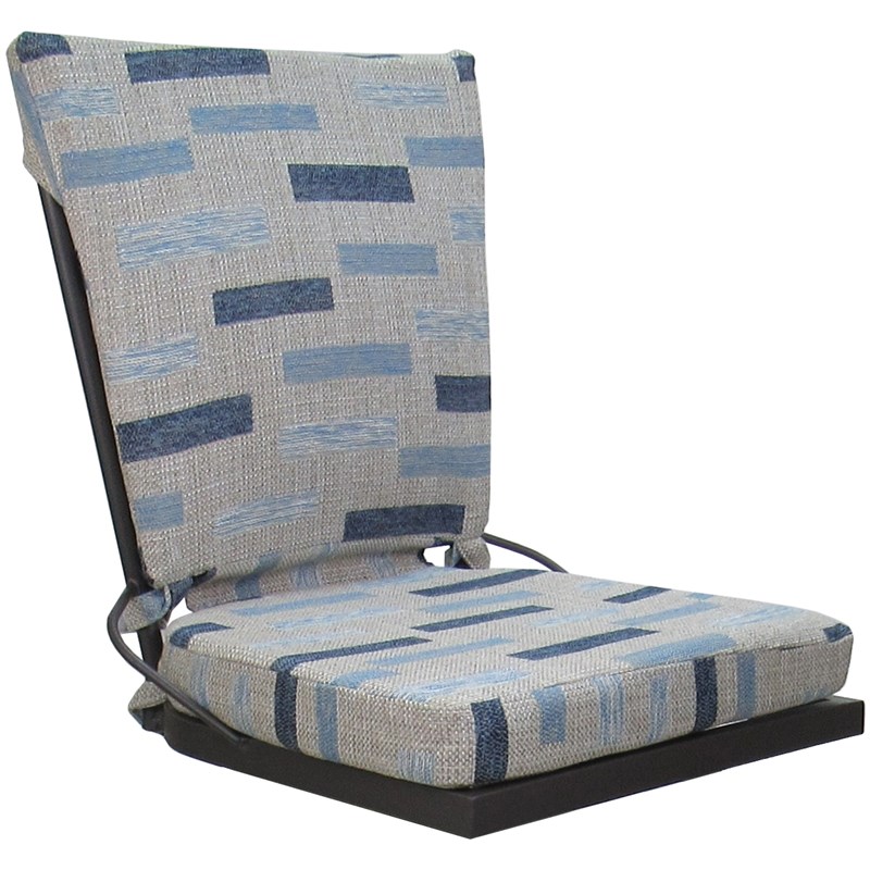 Pemberly Row Outdoor/Indoor Patio Dining Chair in Blue Beige Fabric Gray Frame