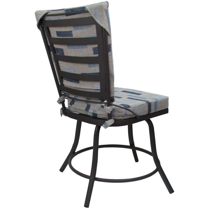 Pemberly Row Outdoor/Indoor Patio Dining Chair in Blue Beige Fabric Gray Frame