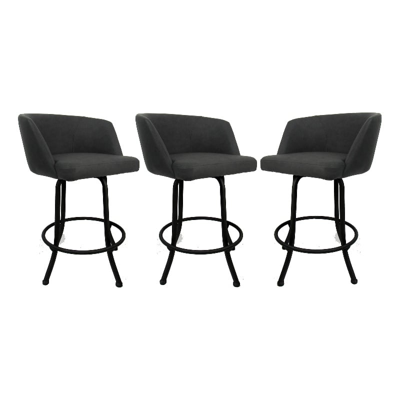Pemberly Row Swivel Extra Tall Vinyl & Metal Bar Stool Charcoal Gray Set of 3