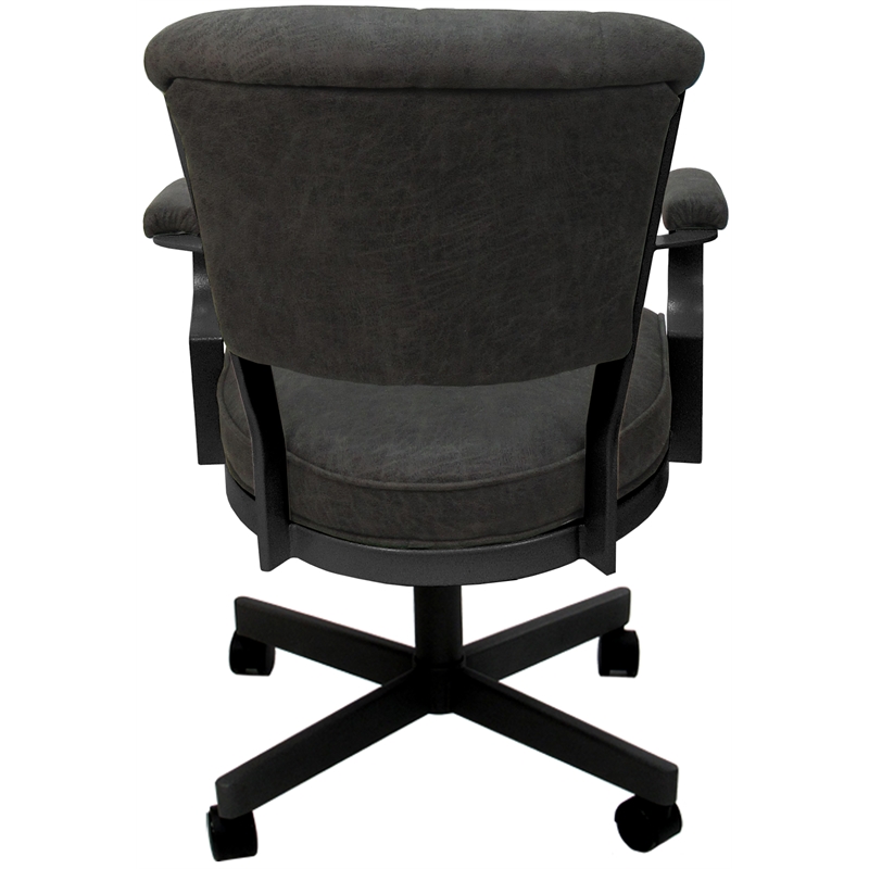 Pemberly Row Swivel Tilt Metal Caster Chair in Charcoal Gray Fabric Black Frame