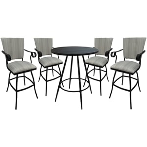 Pemberly Row Outdoor Pub Set 30&quot Stool with Arms Padded Back Natural Black Frame