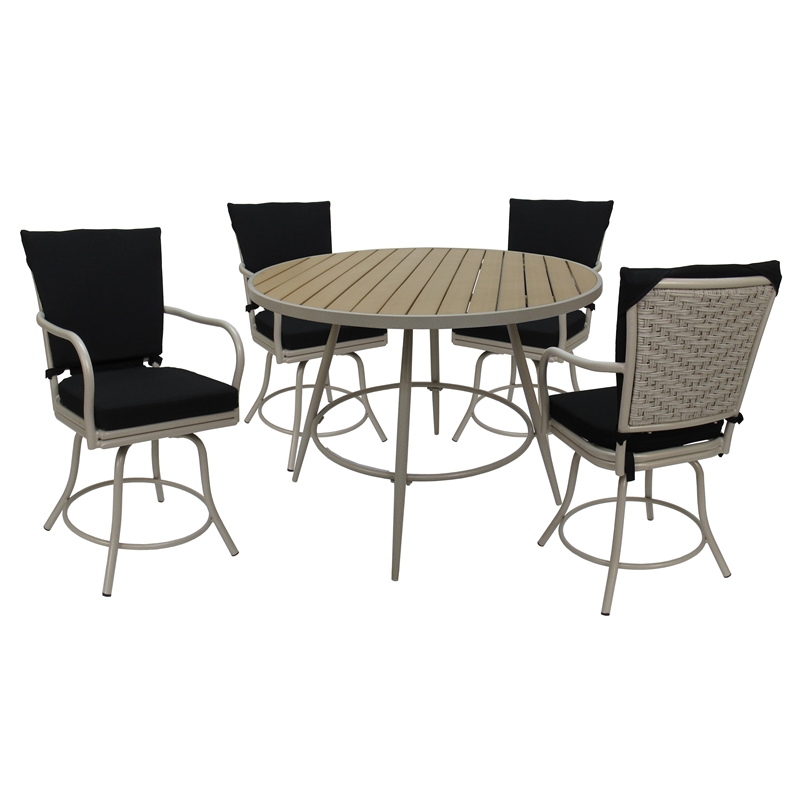 Pemberly Row Outdoor/Indoor Patio Dining Set 5 Piece in Black and Beige
