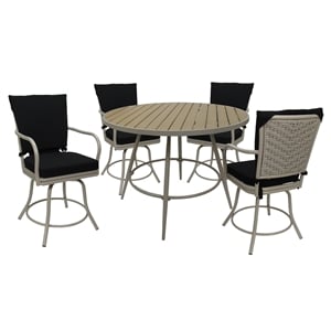 Pemberly Row Outdoor/Indoor Patio Dining Set 5 Piece in Black and Beige