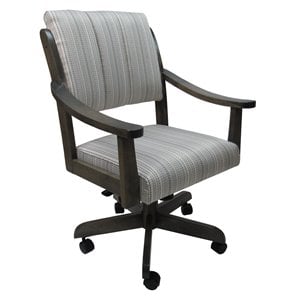 Pemberly Row Swivel Wood Dining Caster Chair in Natural Fun Cream Fabric Gray
