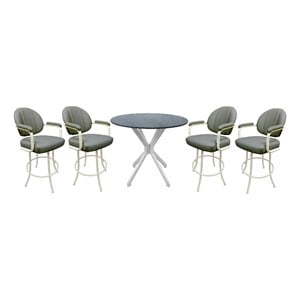 Pemberly Row Glass Metal Pub Set 26&quot Swivel Counter Stools - Grey Vinyl White