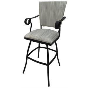 Pemberly Row Outdoor Swivel Bar Stool 30&quot in Natural Fun Cream Fabric in Black
