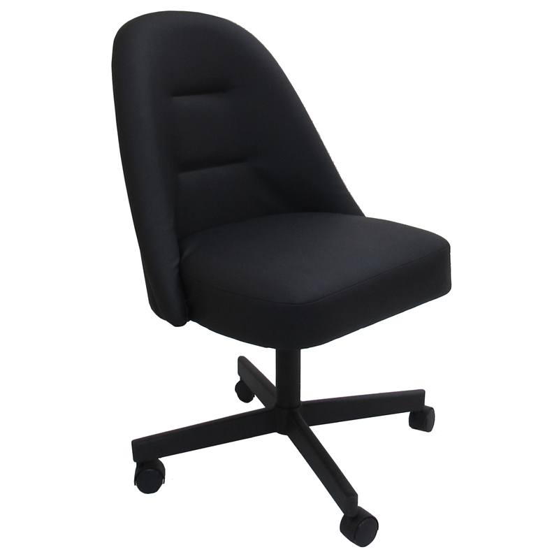 Pemberly Row Swivel Metal Dining Caster Chair in Black Vinyl in Black Base