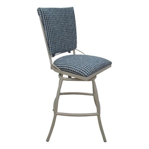 Pemberly Row Outdoor Patio Armless 26&quot Counter Bar Stool in Blue Beige Fabric