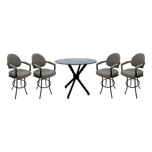 Pemberly Row Crackle Glass Metal Pub Set 26&quot Swivel Counter Stools Mojave Grey