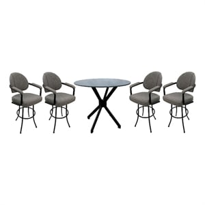 Pemberly Row Crackle Glass Metal Pub Set - 30&quot Swivel Bar Stools in Mojave Grey