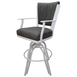 Pemberly Row Swivel Tilt Metal Counter Stool 24&quot Seat in Charcoal Fabric White
