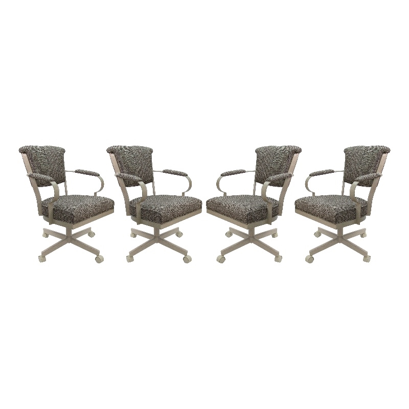 Pemberly Row Set of 4 Swivel Metal Caster Dining Chairs with Upholstered Seat
