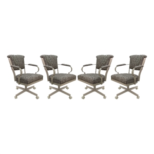 Pemberly Row Set of 4 Swivel Metal Caster Dining Chairs with Upholstered Seat
