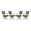 Pemberly Row Set of 4 Swivel Metal Caster Dining Chairs with Upholstered Seat