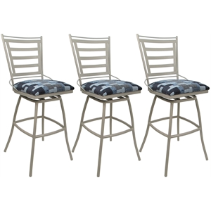 Pemberly Row Set of 3 Extra Tall 34&quot Stools Padded Back Armless in Flint