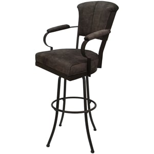 Pemberly Row Extra Tall 34&quot Swivel Metal Bar Stool in Ash Fabric Brown Frame