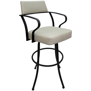 Pemberly Row 34&quot Swivel Metal Bar Stool in Ocean Beige Vinyl Black Frame