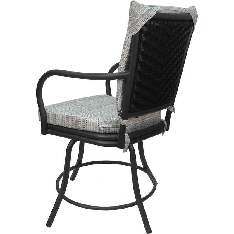 Pemberly Row Outdoor/Indoor Patio Dining Chair with Arms in Cream Fabric Gray