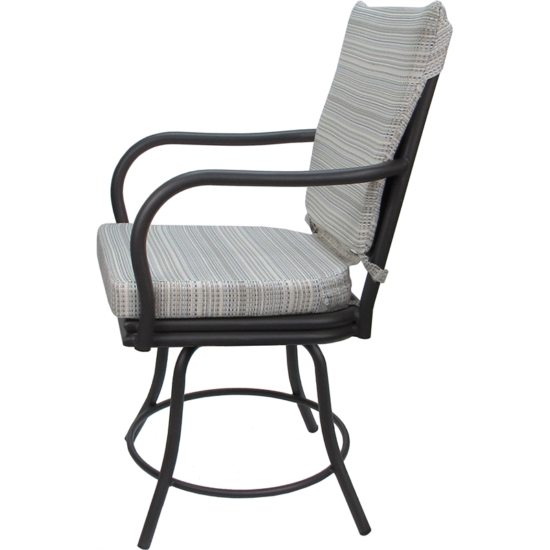 Pemberly Row Outdoor/Indoor Patio Dining Chair with Arms in Cream Fabric Gray