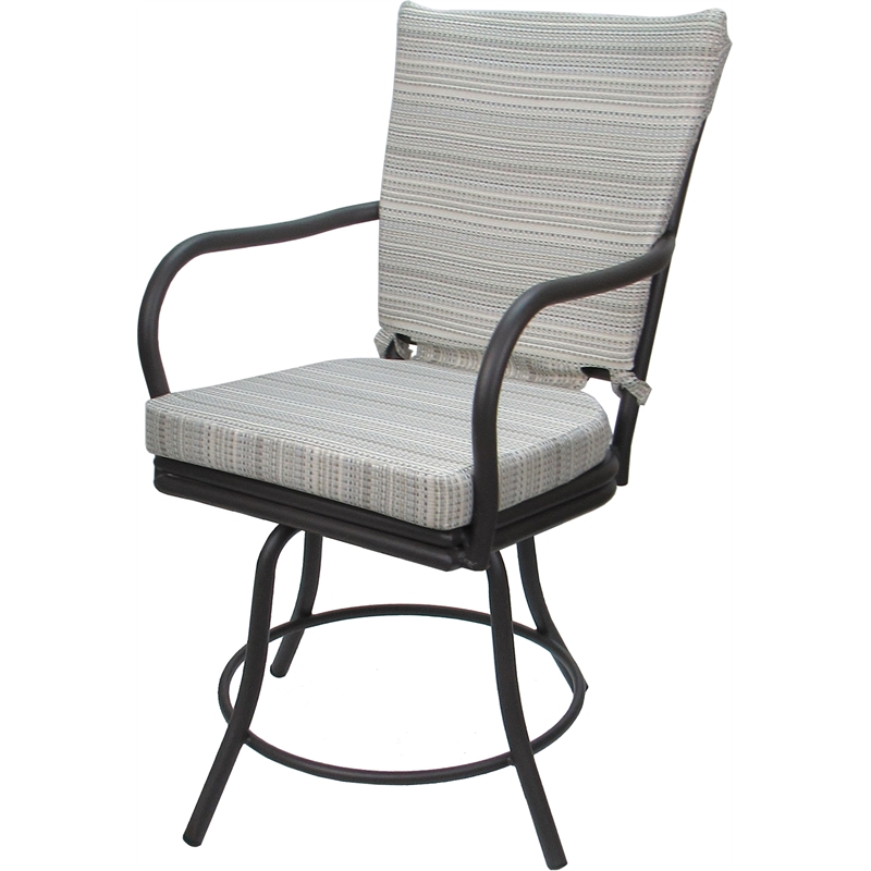 Pemberly Row Outdoor/Indoor Patio Dining Chair with Arms in Cream Fabric Gray