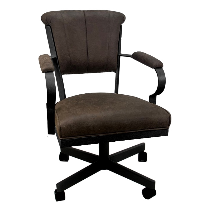 Pemberly Row Swivel Fabric & Metal Caster Dining Chair in Whiskey Brown/Black