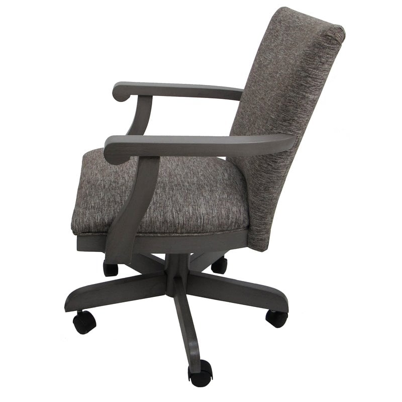 Pemberly Row Swivel Wood Dining Caster Chair with Wheels in Mojave Gray
