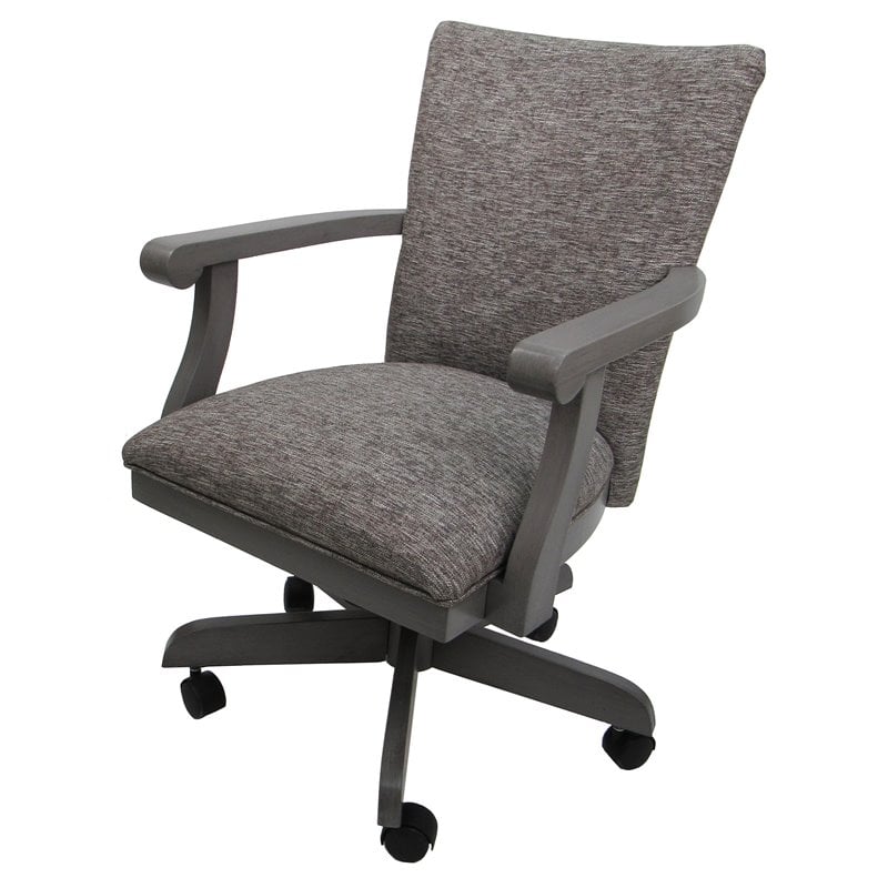 Pemberly Row Swivel Wood Dining Caster Chair with Wheels in Mojave Gray