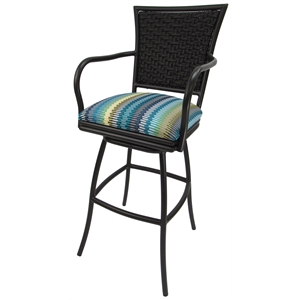 Pemberly Row Outdoor Extra Tall Patio Bar Stool 34&quot in Aqua Blue Stripe Black