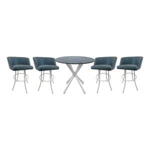 Pemberly Row Crackle Glass Metal Pub Set 30&quot Swivel Bar Stools in Topaz White